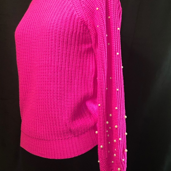 Women's Pearl Embellished Balloon Sleeve Sweater - Picture 3 of 6